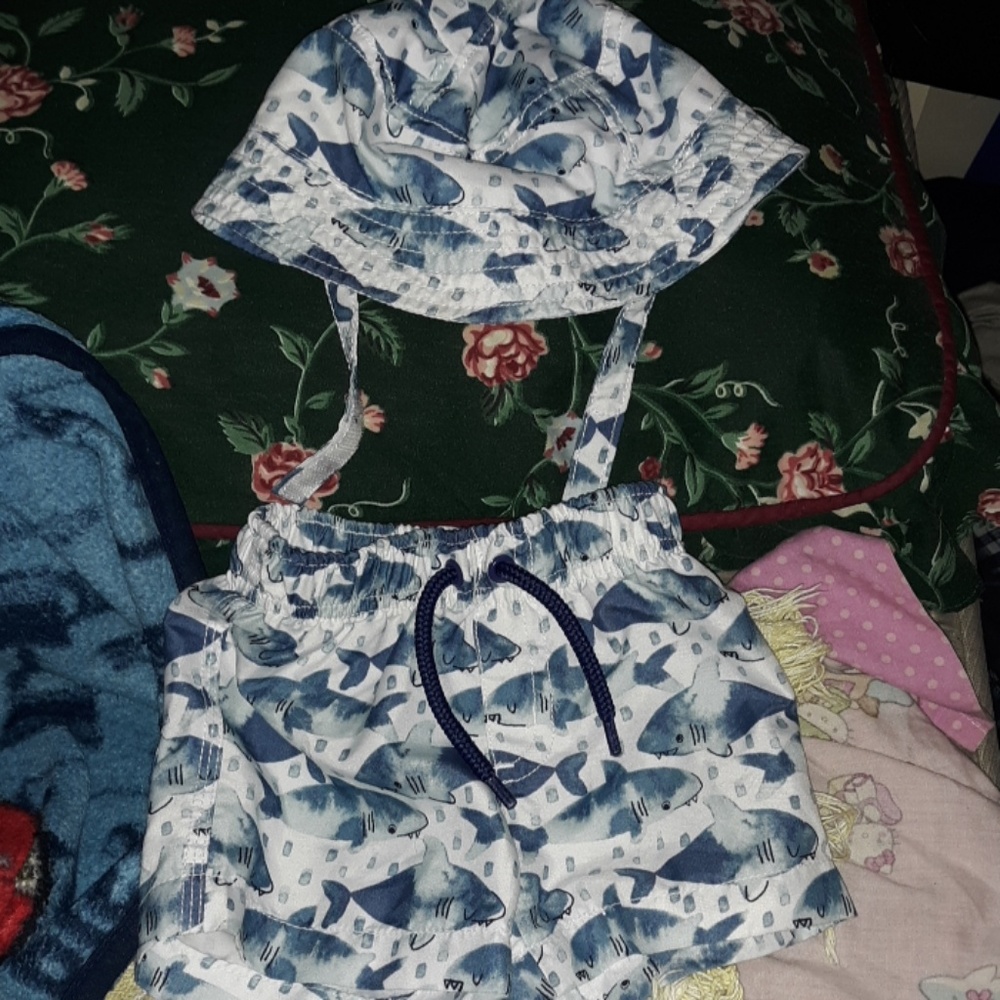 Baby boy swim trunks and matching hat